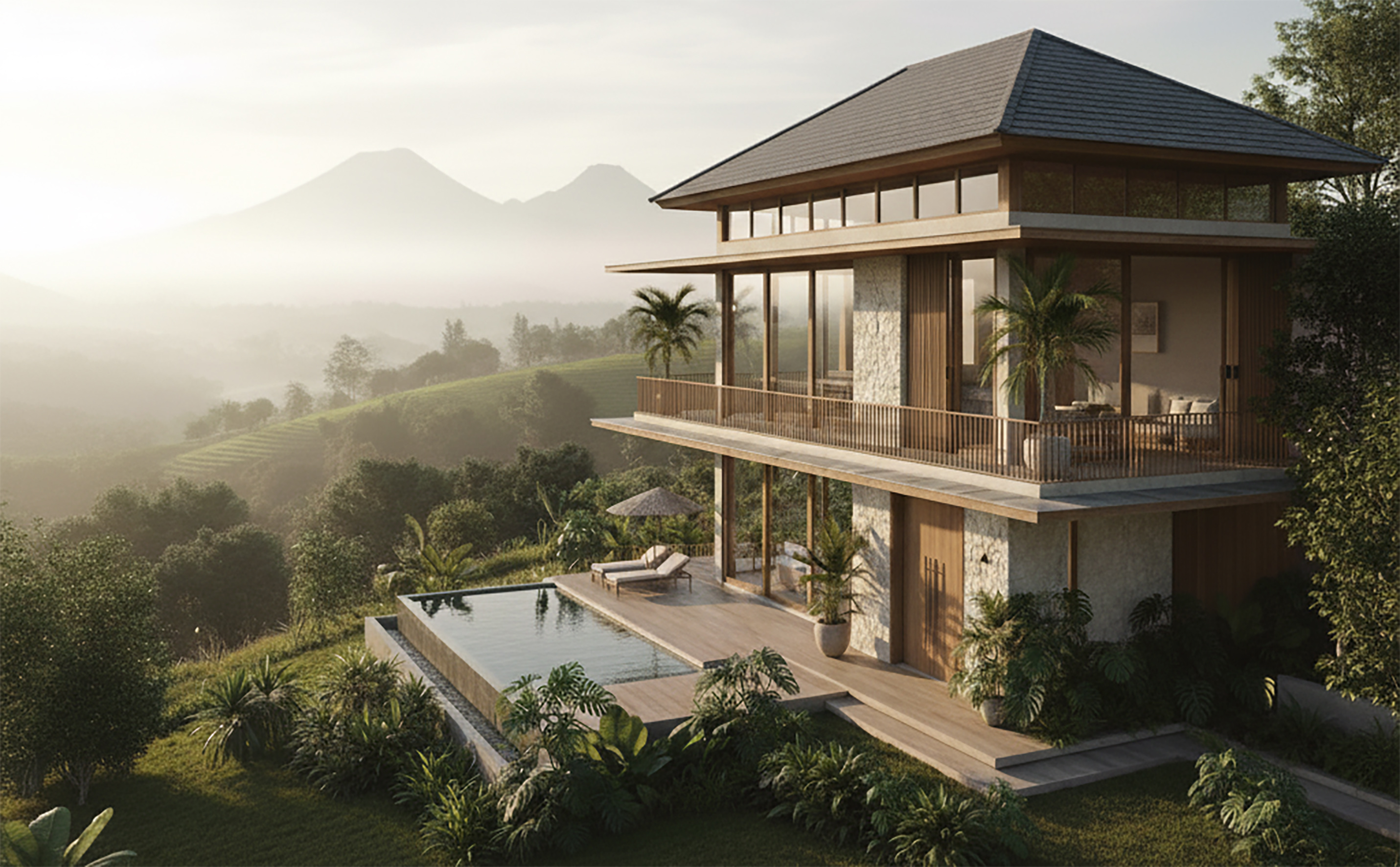 Desain rumah tropis modern di Magelang yang menyatu dengan alam sekitar